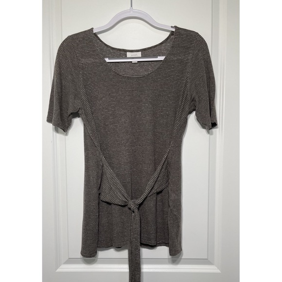 Pure Jill Tunic Women Size Small Brown Tunic Linen Modal Tie Front Short Sleeve - Picture 4 of 8